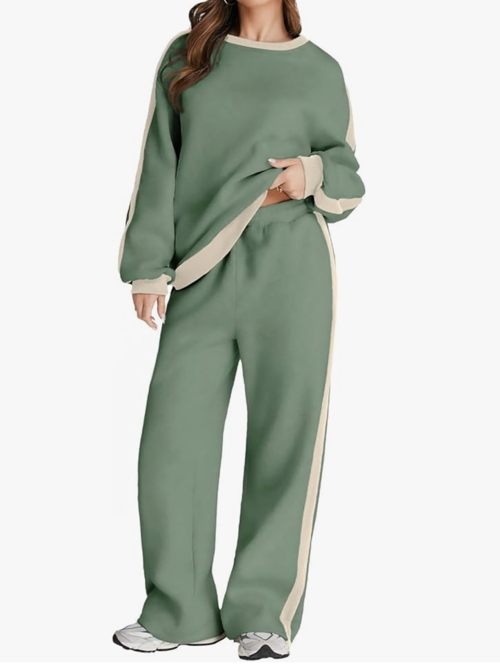 Relaxed Olive Two-Tone Sweatpants Set - Unbranded